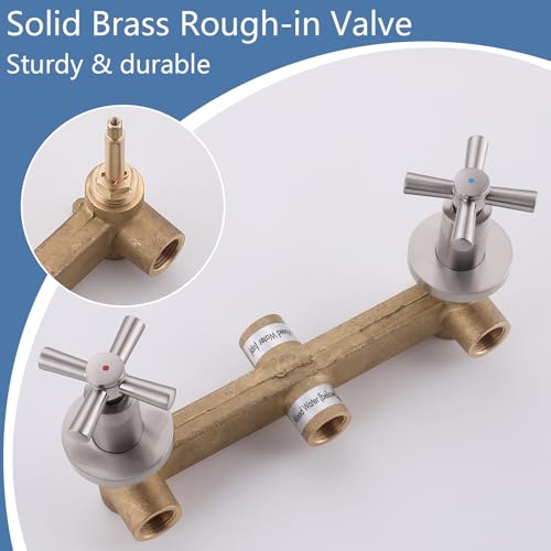 2 Handles Shower Faucet Set with Tub Spout Bathtub Shower Faucet Combo Set Shower System Complete Tub and Shower Trim Kit Wall Mounted Shower Fixtures Brushed Nickel - color: Brushed Nickel, style: 2 Handles