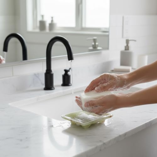 Luxury Handmade Green Calcite Crystal Soap Dish Holder with Drain for Bathroom and Shower, Best Bath Products & Sponge Tray for Kitchen & Housewarming Gifts. - color: Green Calcite