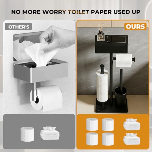 Freestanding Toilet Paper Holder Stand with Shelf for 7 Rolls, Free Standing Black Toilet Paper Roll Holder with Wipes Storage Drawer, Rustproof Metal Floor Bathroom Tissue Holder for Bathroom - size: Style 2