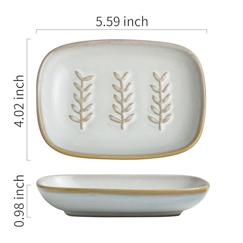Miamolo Soap Dish Bar Cleaner Dish for Shower, Ceramic Soap Dishes for Large Soap Bar Shampoo or Sponge, Shower Soap Dish Soap Saver Tray for Bathroom Kitchen Sink, Easy to Clean (Pack of 2) - color: Beige, size: Leaf Design (Pack of 2)