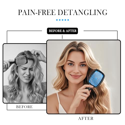 Detangler Brush – 4 Pack Vented Hair Brush for Wet/Dry Hair – Easy, Pain-Free Detangler Brush Reduces Knots & Breakage – For Curly Straight Thick or Fine Hair (Pink+Purple+Black+Blue) - color: Pink+Purple+Black+Blue