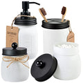 Amolliar Mason Jar Bathroom Accessories Set (4 Pack)—White Retro Lotion Soap Dispenser & 2 Apothecary Jars & Toothbrush Holder- Rustic Farmhouse Restroom, Bathroom Decor Countertop Organizer (Black) - size: White Black, style: Standard-mouth
