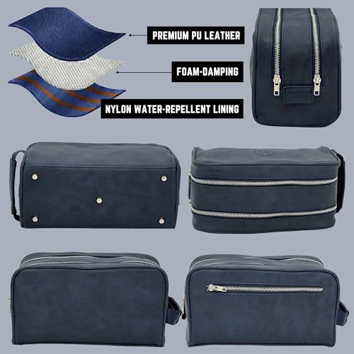 Toiletry Bag For Men, Premium PU Leather Travel Kit, Metal Zippers & Bottom Studs, Velvet Dust Bag & Shape-Retention Packaging – Gift Ready For Groomsmen, Anniversary, Birthday Gifts/ NAVY BLUE - color: NAVY BLUE