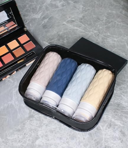 Silicone Travel Bottles for Toiletries 8 Pack Travel Size Toiletries 3.4 oz 1.7 oz, Leakproof Squeeze Travel Size Containers Refillable Cosmetic Jars Set for Shampoo, Conditioner, Creams - color: Muted Cloudy-3.4oz