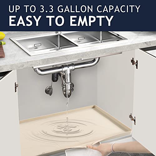 Heavy Duty Silicone Under Sink Mats for Kitchen Waterproof 40" x 19", Extra Thick Under Sink Rubber Mat Drip Tray, Raised Edge Under Sink Liner,Prevent Drips, Leaks, Spills,Beige - color: Beige, size: 40'' x 19'' x 1''