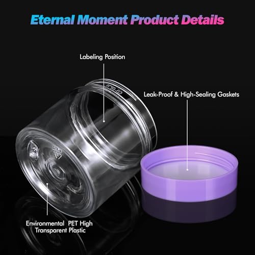 Eternal Moment 36 Pack 2 OZ Plastic Jars Round Clear Cosmetic Container Jars with Purple Lids, Perfect for Lotion, Slime，Cream, Ointments, Makeup, Eye Shadow, Samples, Pot, Travel Storage - color: Purple Lid, size: 2 Ounce