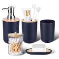 iMucci Bathroom Accessories Set 5Piece Navy Blue Bathroom Sets, Toothbrush Holder, Toothbrush Cup, Lotion Soap Dispenser, Soap Dish and Qtip Holder Bathroom Decor - style: Navy Blue