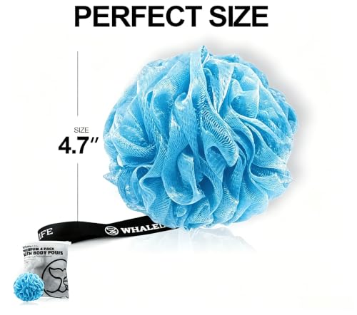 Loofah Bath Sponges - Gentle Exfoliating Shower Loofah for Rich Lather, Durable Mesh Body Scrubber for Men & Women 4 Pack (Sky Blue) | Durable mesh creates rich lather, soft exfoliating loofah for men & women daily shower - style: Sky Blue