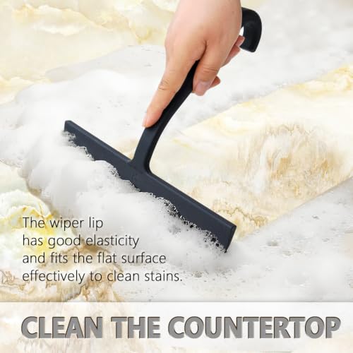 Shower Squeegee for Glass Doors – 10" Silicone Squeegee with Built-in Hook, One-Piece Seamless Design, Streak-Free & No-Scratch Window Cleaner for Bathroom, Mirrors & Tiles (Black) - color: Black, size: 10 Inch