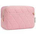 Noozion Makeup Bag Travel Toiletry Bag, Puffy Padded Cosmetic Bag for Women, Makeup Organizer Case, Wide-open Pouch Purse, Travel Essentials - color: Darkpink