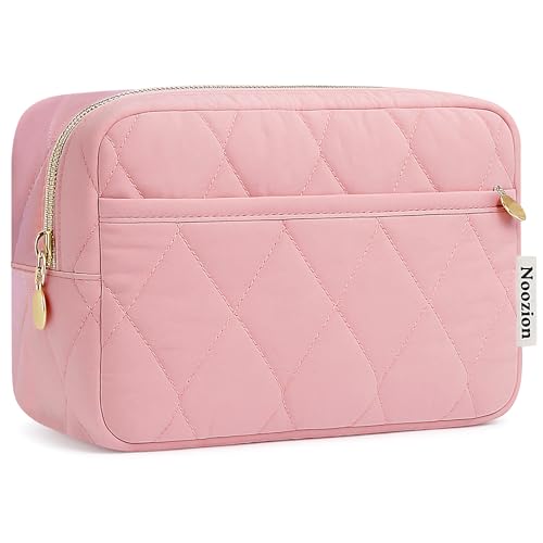 Noozion Makeup Bag Travel Toiletry Bag, Puffy Padded Cosmetic Bag for Women, Makeup Organizer Case, Wide-open Pouch Purse, Travel Essentials - color: Darkpink