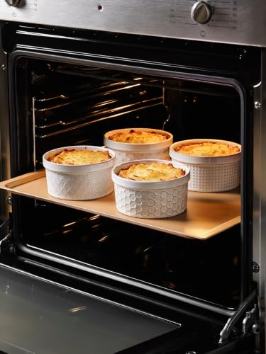 LE TAUCI Ramekins 12 oz, Ramiken for Creme Brulee, Souffle, Dipping Sauce, Ceramic Embossment Housewaming Present -4.8 inch, Set of 4, Arctic White - color: Arctic White, size: 12 oz