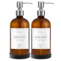 Vine Creations Amber Glass Soap Dispenser, 2 Pack Kitchen Soap Dispenser Set with Stainless Steel Pump, 16 oz Hand Soap or Dish Soap for Bathroom or Kitchen with Waterproof Labels - color: Amber Bottle / Silver Pump