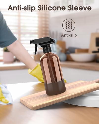 Bontip Glass Spray Bottle with Silicone Sleeve Protection, Amber Glass Spray Bottle Set for Window Cleaner Aromatherapy Facial Hydration Watering Flowers Hair Care 2 Pack/16 oz (Brown, 16 oz) - color: Brown, size: 16 Ounces