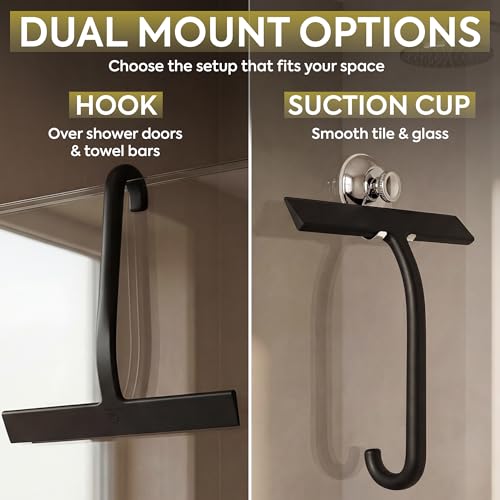 GÜTEWERK Shower Squeegee for Glass Doors – Bathroom Squeegee for Shower Glass & Tile Walls, Streak-Free & No-Squeak Silicone Blade, Stainless Steel Core, Hang Hook + Suction Cup, Black, 10 Inch - color: Black