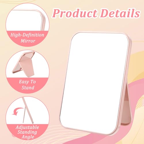 Lemecima 12 Pcs Table Mirrors Spa Party Supplies for Girls, Pink & Beige Foldable Vanity Makeup Mirror for Sleepover Slumber Birthday Favors Gift Beauty Accessories