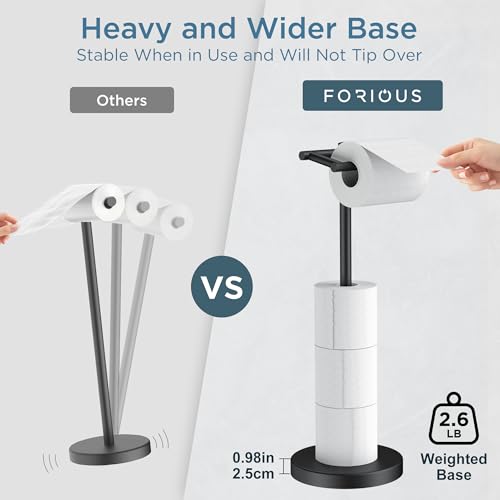 Toilet Paper Holder Stand Adjustable, Freestanding Tissue Roll Holder for Bathroom, Pivoting Design, Durable SUS 304 Stainless Steel and Weighted Base Toilet Paper Stand, Storage (Matte Black) - color: Matte Black