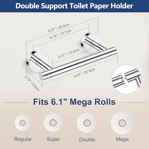 TQKAG Polished Chrome 5 Piece Bathroom Hardware Accessories Set 23.6" SUS304 Stainless Steel Bathroom Towel Bar Holder Sets Double Post Pivoting Toilet Paper Holder Set Wall Mounted - color: Polished Chrome, size: 5-Pieces Set-B