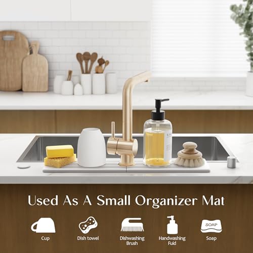Large Faucet Mat for Kitchen Sink - Stone Drying Mat for Kitchen Counter, Diatomite Fast Drying Stone Sink Tray, Super Absorbent, Stylish Decor and Protector for Bathroom (Light Grey, 23.6" x 5.5") - color: Light Grey, size: 23.6" x 5.5"