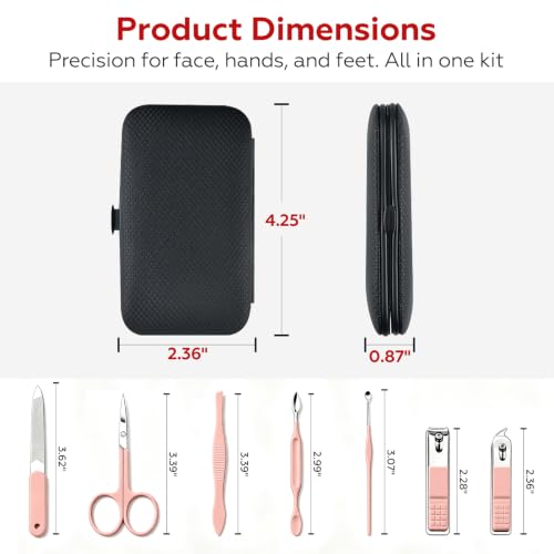 Manicure Set Nail Clippers Grooming Kit with Travel Case, Personal Care Tools Birthday Fathers Mothers Day Gifts for Men Women (Pink) - color: Pink