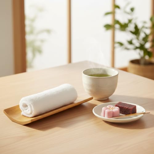 Bamboo Oshibori Tray 7.12 in (181mm), Hand Towel Holder, Smoked Bamboo Wet Towel Tray, Made in Japan