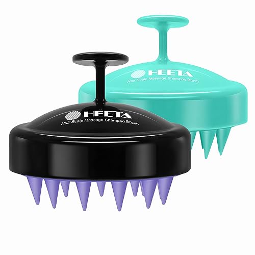 HEETA Scalp Massager Hair Growth 2-Pack, Soft Silicone Scalp Scrubber Shampoo Brush for Exfoliation Dandruff Removal Head Massage Stress Relax, Wet & Dry Use for Women Men Thick Thin Curly Hair Care - color: 01- Black & Green