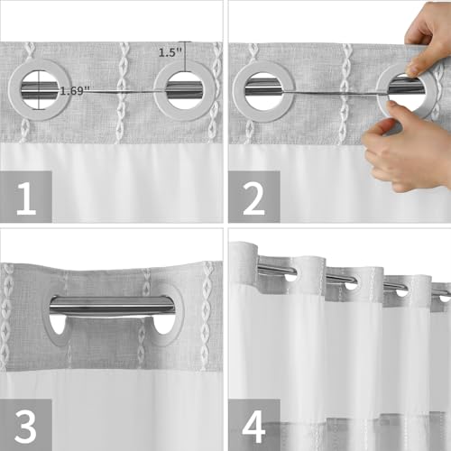 eachope No Hook Stall Shower Curtain with Snap-in Fabric Liner - 54x80 Heavy-Duty Linen Textured Striped Design,Narrow Rustic Modern Farmhouse Bohemian Bathroom Curtain,Water-Repellent,Grey/Gray - color: Grey, size: 54"W x 80"L (Pack of 1)