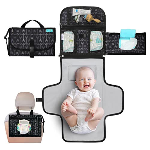 Kopi Baby Portable Diaper Changing Pad-Baby Diaper Changer Travel Bag with Wipes Pocket, Smart Design Portable Changing Mat, Infant Travel Station Kit, Gift for Newborn Girl & Boy-Black Arrows,Premium - color: Black Arrows, size: Premium