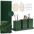 Resin Green Bathroom Set, Dark Green Bathroom Accessories Set with Shower Curtain, Bath Towel Sets, Natural Loofah Sponge, Soap Dispenser, Toothbrush Holder, Bathroom Tumbler and Tray for Bathroom - size: Bath Set+Shower Curtain+Towel Set+2PCS Loofah, sty