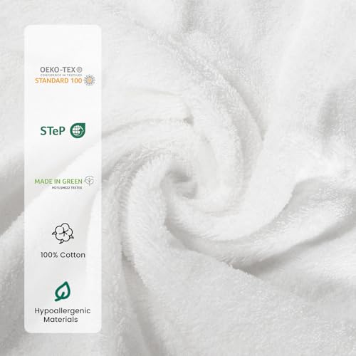 SEMAXE 8-Piece Cotton Bath Towel Set with Hanging Loops for Bathroom, White | Complete starter set for daily showers, sink-side use, small bathrooms, and guest baths, OEKO-TEX certified, easy care - color: A03: White