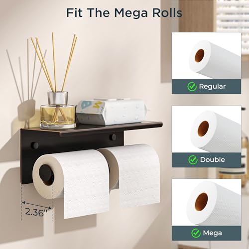 FORIOUS Double Toilet Paper Holder with Shelf, Wall Mount Tissue Roll Holder for Bathroom, 304 Stainless Steel Commercial Toilet Tissue Dispensers with Phone Shelf (1, Oil Rubbed Bronze) - color: Oil Rubbed Bronze