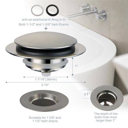 Brushed Bathtub Drain Stopper,Universal Pop Up Bath Drain, Hidrop Tip Toe Tub Drain Stopper,Conversion Kit Assembly, Replaces Lift and Turn,Tip-Toe and Trip Lever drains for Tub, EZ Install(Brushed) - color: Brushed