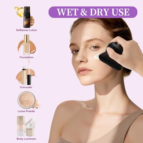 Extra Large Body Makeup Brush for Self Tanner, 75mm Leg Makeup & Bronzer Blend Kabuki Brush Ultra Soft Dense Vegan Bristles for Body Makeup, Oval Face & Back, Tattoo Cover up, Wet & Dry Use (Black)