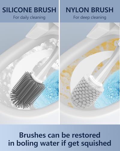 Electric Toilet Brush and Holder Set, Leebein 8 in 1 Electric Toilet Bowl Cleaning Kit with 8 Replaceable Brushes, Hard Nylon Brush and Soft Silicone Brush, 6 Refills Disposable Cleaner Brush
