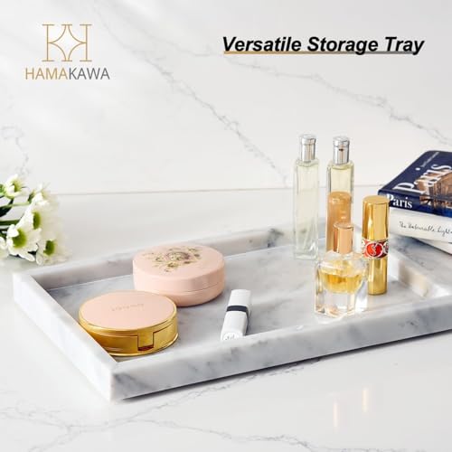Italian White Marble Vanity Tray, Real Natural Bathroom Tray 12 inch, Carrara White Stone Trays, Large Perfume Trays, Cosmetic Organizer - color: Carrara White Rect 12-in