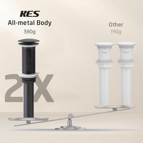 KES Bathroom Sink Drain with Extended Thread, All Metal Pop Up Drain Stopper without Overflow for Thicker Vessel Sinks and Countertops, Brass and Stainless Steel Matte Black, S2022D-BK - color: Matte Black, style: NO Overflow, Long Thread
