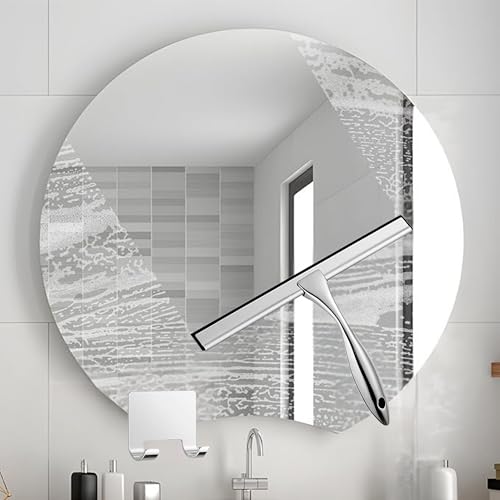 12'' Light Weight Stainless Steel Shower Squeegee for Glass Doors with 4 Pieces Set (1 Window Squeegee, 1 Door Hook and 2 Adhesive Hooks) Perfect Cleaning Tool for Car, Window, Bathroom Mirror