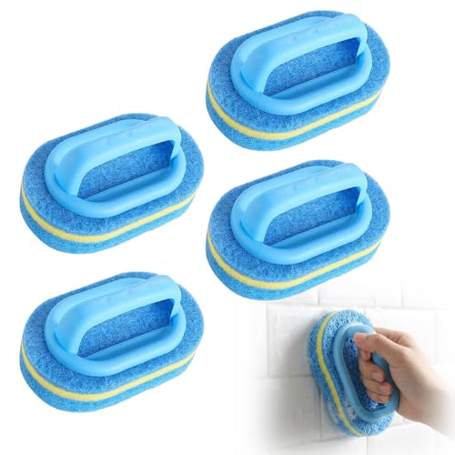 Handled Bathtub Scrubber, Kitchen Bathtub Toilet Cleaner All Purpose Shower Sponge Scrubbing Brush, for Clean Sinks, Shower Stalls, Tiles, Range Hoods, and Pool Steps (4pcs) - color: 4pcs