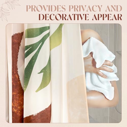 EOSAHR Boho Shower Curtain Set with 12 Hooks - Lightweight Polyester Bathroom Curtain, Machine Washable, Quick Dry - Moon & Leaf Abstract Art Design 71"x71" (Neutral Tones) - color: Boho - Moon