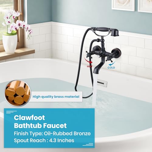 gotonovo Wall Mount Clawfoot Bathtub Faucet with HandHeld Spray and 360° Double Cross Handle Swivel Spout Vintage Tub Shower Faucet Set with Adapter Adjustable Swing Arms Oil Rubbed Bronze - color: Oil Rubbed Bronze