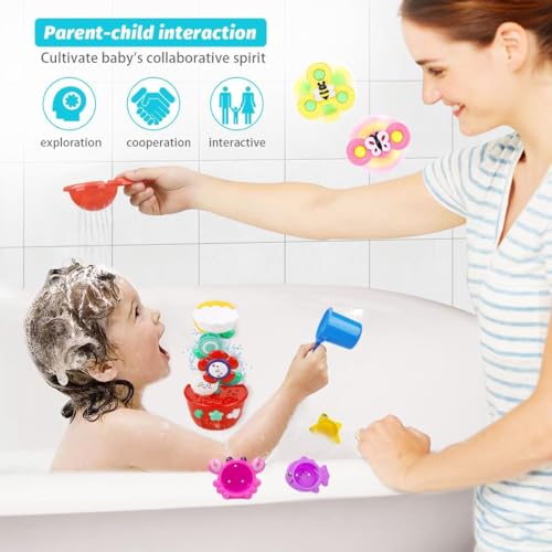 Baby Girl Bath Toys for Kids Ages 1-3 Water Table Suction Spinning Tub Toys Toddler Bathtub Toys with Stacking Cups for Infants 12 18 Months+ - style: With 3PCS Stacking Cups