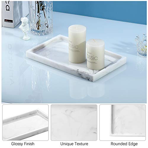 Emibele Bathroom Vanity Tray Countertop, 10" Rectangular Marble Resin Tray | Dresser Kitchen Sink Tray, for Jewelry Cosmetic Perfume Soap Candle, Lightweight Waterproof Tray, Medium, Marble White - color: Marble White, size: 10" x 6.1" x 0.8"