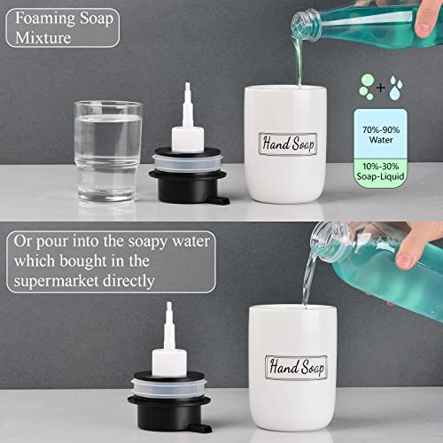 BosilunLife White Soap Dispenser Set - 2 Pack 12oz Ceramic Dish Soap Dispenser with Rust Proof Pump for Kitchen, Hand Soap and Lotion Set Suitable for Farmhouse Bathroom Decor with Waterproof Labels - color: White-liquid Pump