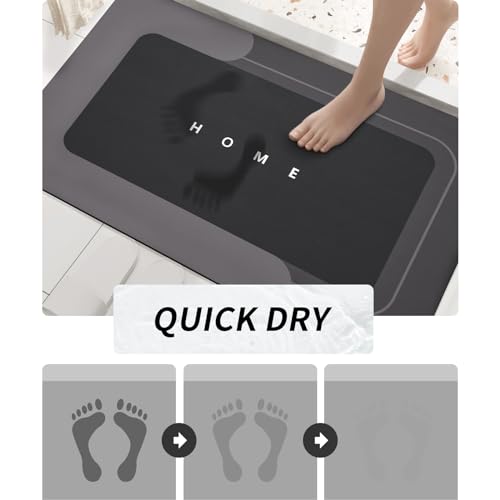 Housego Absorbent Bath Mat Magic Rug, Quick Drying Mat Magic Bath Mat Non-Slip Floor Rug Rubber Backed for Bathroom Kitchen Shower Sink, Water Absorbent (1PC, 15.7''x23.6'', Black) - color: Black, size: 1 Rectangular Piece (15.7" x 23.6")