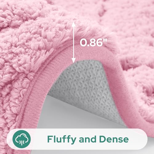 HOMEIDEAS Light Pink Bathroom Rug Set 2 Piece, Soft Microfiber Tufted Bath Mats, Super Absorbent Non Slip, Machine Washable Bathroom Rugs for Tub, Shower and Floor, 20" x 32" Plus 16" x 24" - color: Light Pink