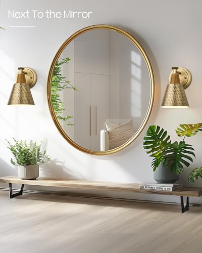 FEMILA Bathroom Light Fixtures 2 Pack, Gold Vanity Light with Hammered Metal Shade, 2-Lights Bath Wall Mounted Lights Wall Lamp for Mirror Kitchen Bedroom, 4FG59B-2 BG - color: Gold, size: 6", 2 pack