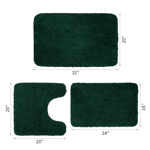 Bathroom Rugs Sets 3 Pieces Microfiber - Upgrade Non-Slip Thermo-Plastic Rubber Bottom- Quick Dry - Machine Wash for Bedroom, Tub, Living Room (Dark Green) - color: Green