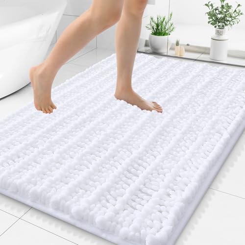 Smiry Bathroom Rugs Mat 48x32, Extra Soft Absorbent Chenille Bath Rugs, Non Slip Rubber Backing Machine Washable Quick Dry Bath Mats for Bathroom Floor, Tub, Shower, Home Decor Accessories, White - color: White, size: 48'' X 32''