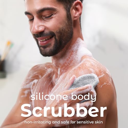 MainBasics Silicone Body Scrubber Dual-Sided, Black, Massage | Shower Scrubber with Massage Nodes, Silicone Loofah Alternative for Deep Clean - color: Black, size: Massage