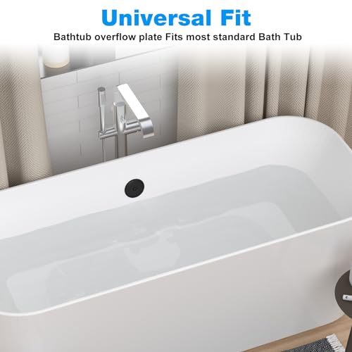 Bathtub Overflow Drain Cover-Single Hole Tub Bathtub Drain Cover | Fits Most Standard Overflow Drain Cover Bathroom Tub 3-1/8" - Matte Black